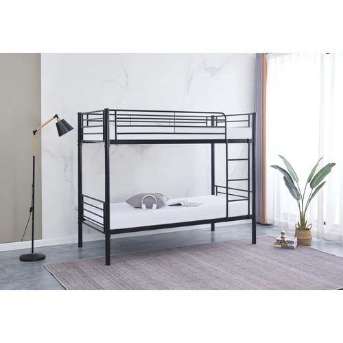 Pack : Lit Superposé + Matelas Compris Séparable Métal Luna 1+1 90x190 Cm Sommier Inclus Noir