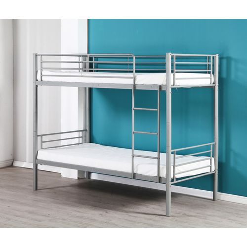 Pack : Lit Superposé + Matelas Compris Séparable Métal Luna 1+1 90x190 Cm Sommier Inclus Gris