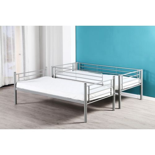 Pack : Lit Superposé + Matelas Compris Séparable Métal Luna 1+1 90x190 Cm Sommier Inclus Gris
