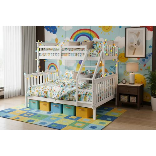 Lit Superposé Bois Blanc 2+1 140x190 90x190 Cm Batna