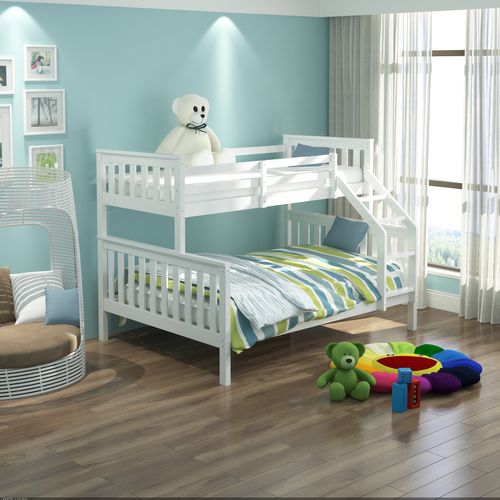 Lit Superposé Bois Blanc 2+1 140x190 90x190 Cm Batna