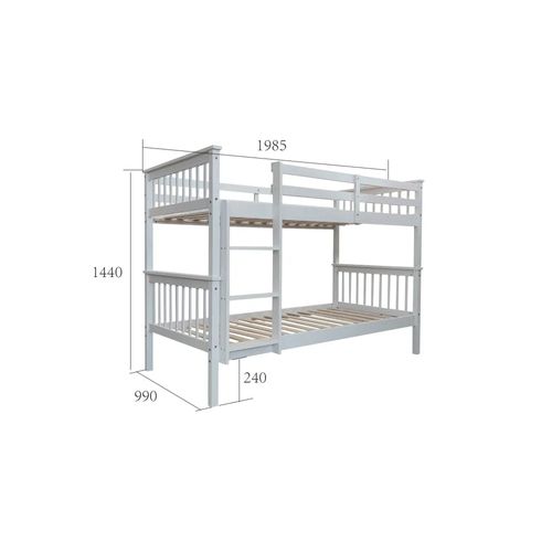 Lit Superposé 1+1 Batna En Bois Blanc 90x190 Cm