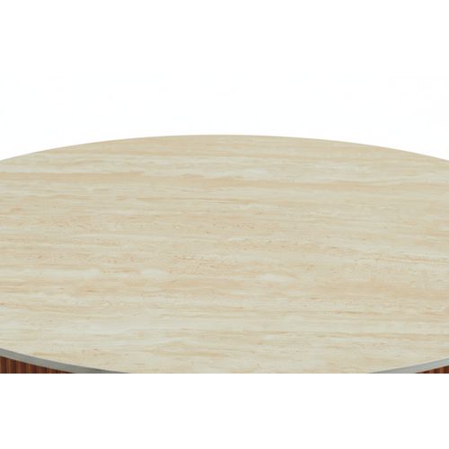 Table Basse Ruby Ronde Plateau Céramique Effet Travertin Noisette Pied Métal Noir D80xh45 Cm