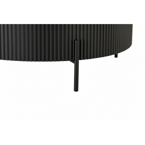 Table Basse Ruby Ronde Plateau Céramique Effet Travertin Noir Pied Métal Noir D80xh45 Cm