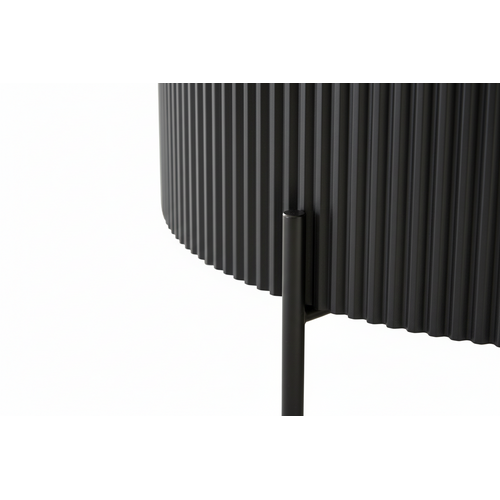 Table Basse Ruby Ronde Plateau Céramique Effet Travertin Noir Pied Métal Noir D90xh45 Cm