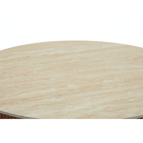 Table Basse Ruby Ronde Plateau Céramique Effet Travertin Noisette Pied Métal Noir D100xh45 Cm