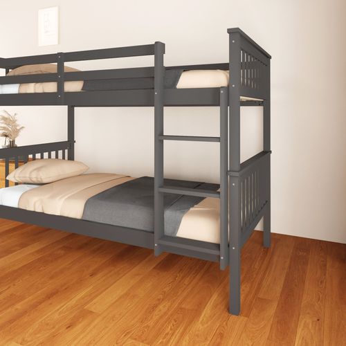 Lit Superposé 1+1 Batna En Bois Gris 90x190 Cm