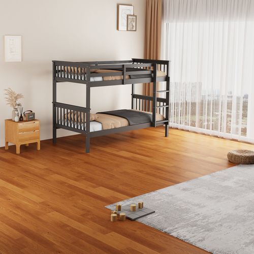 Lit Superposé 1+1 Batna En Bois Gris 90x190 Cm