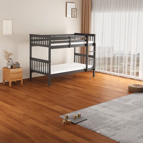 Lit Superposé 1+1 Batna En Bois Gris 90x190 Cm