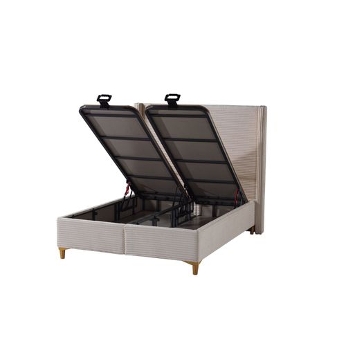 Lit Coffre Venus – Velours Côtelé – 140x190 Cm Avec Planche De Rangement