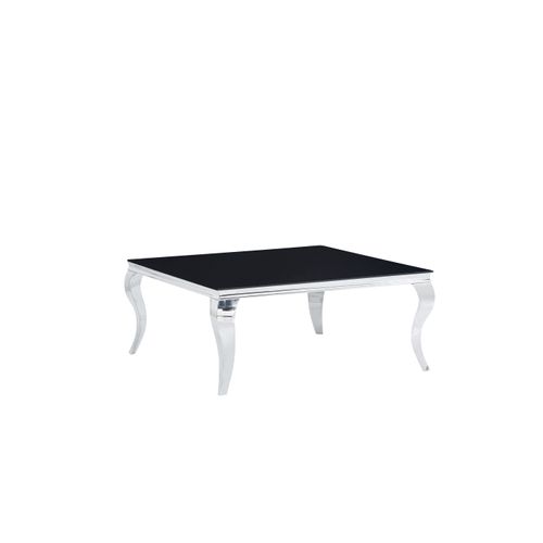 Table Basse Baroque – Carrée – Chrome et Verre Noir – 100x100x45 Cm