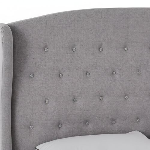 Lit Double Tissu Gris 140x190 Cm Sommier Inclus Bergerac