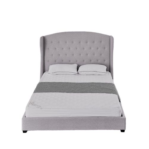 Lit Double Tissu Gris 140x190 Cm Sommier Inclus Bergerac