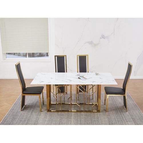 Table à Manger Portofino – Gold et Marbre Blanc – 180x90x75 Cm
