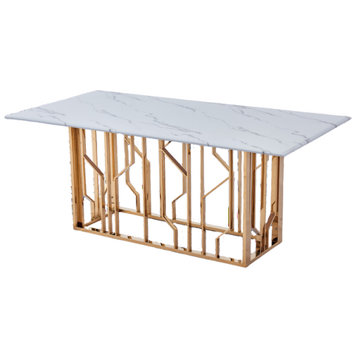 Table à Manger Portofino – Gold et Marbre Blanc – 180x90x75 Cm