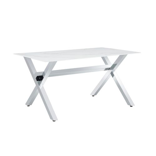 Table à Manger Ixe – 150x90 Cm – Chrome et Plateau Verre Trempé