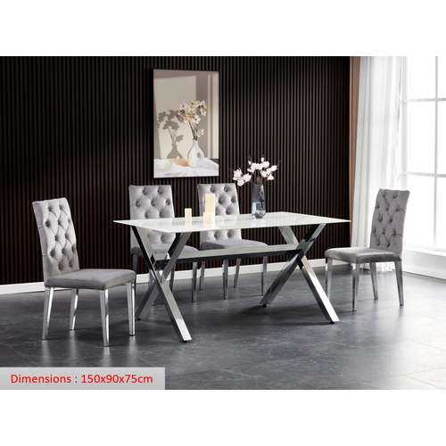 Table à Manger Ixe – 150x90 Cm – Chrome et Plateau Verre Trempé