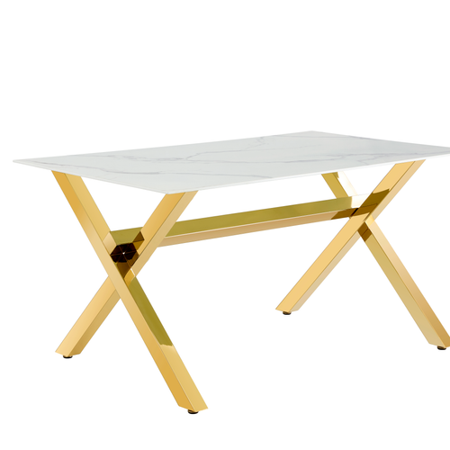Table à Manger Ixe – 180x90 Cm – Pied Gold XXL et Verre Trempé