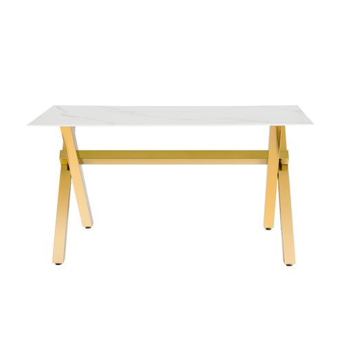Table à Manger Ixe – 180x90 Cm – Pied Gold XXL et Verre Trempé