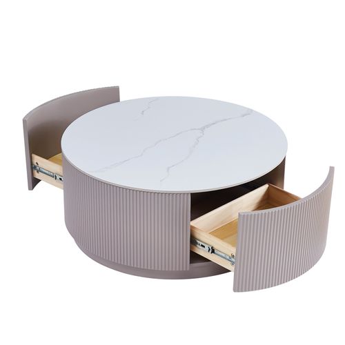 Table Basse Bari – Bois Gris et Marbre Blanc – 80x45 Cm Avec Tiroir