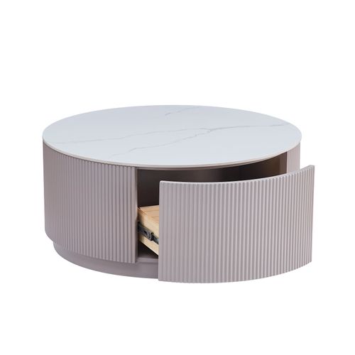 Table Basse Bari – Bois Gris et Marbre Blanc – 80x45 Cm Avec Tiroir