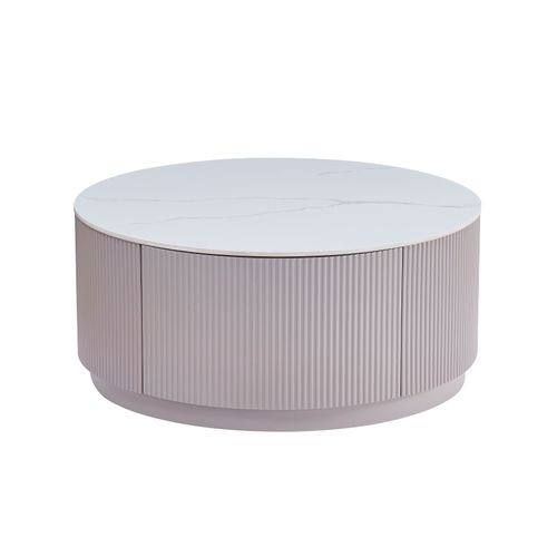 Table Basse Bari – Bois Gris et Marbre Blanc – 80x45 Cm Avec Tiroir