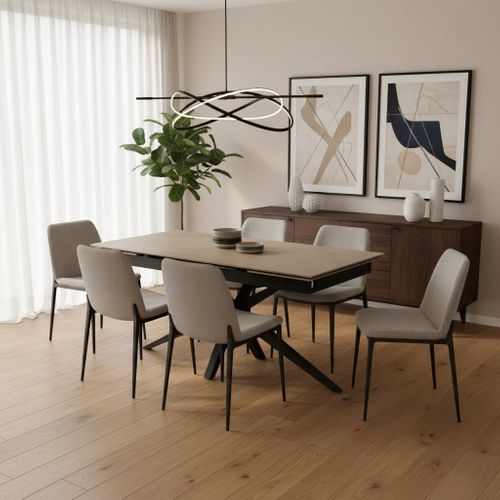 Table Repas Extensible Céramique Travertin Mat – Métal Noir – 160/240x90x76 Cm- Tonia