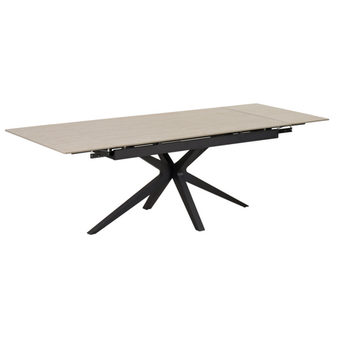 Table Repas Extensible Céramique Travertin Mat – Métal Noir – 160/240x90x76 Cm- Tonia