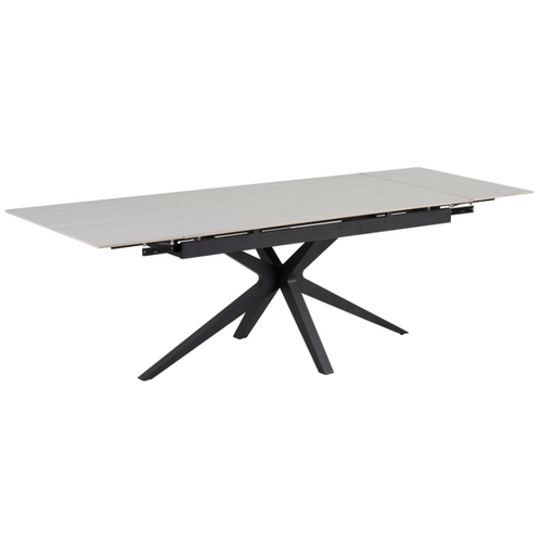 Table Repas Extensible Céramique Travertin Blanc – Métal Noir – 160/240x90x76 Cm - Tonia