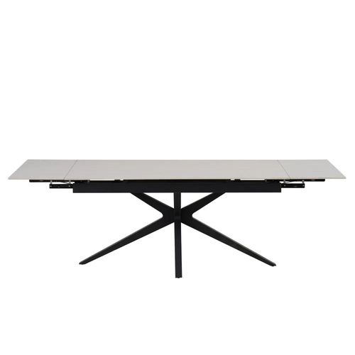 Table Repas Extensible Céramique Travertin Blanc – Métal Noir – 160/240x90x76 Cm - Tonia