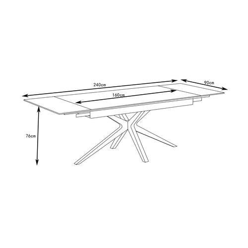 Table Repas Extensible Céramique Travertin Blanc – Métal Noir – 160/240x90x76 Cm - Tonia