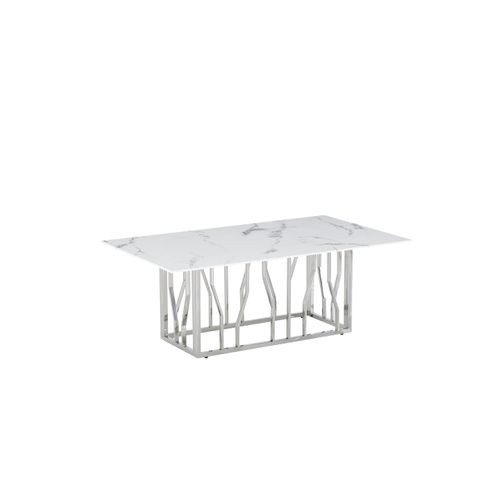 Table Basse Portofino – Chrome et Marbre Blanc – 120x70x45 Cm