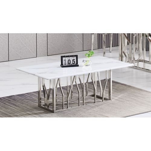 Table Basse Portofino – Chrome et Marbre Blanc – 120x70x45 Cm