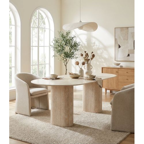 Table à Manger Céramique Effet Travertin 160x90 Cm Pied Effet Travertin – Roxy