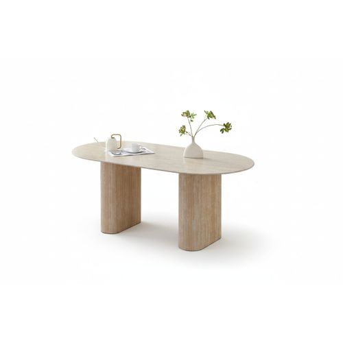 Table à Manger Céramique Effet Travertin 160x90 Cm Pied Effet Travertin – Roxy