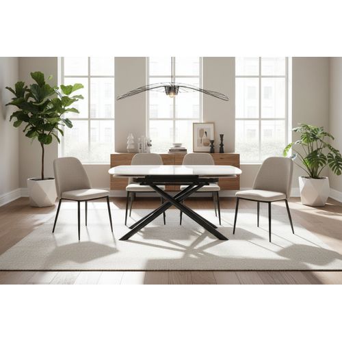 Table Repas Extensible Céramique Travertin Blanc 129/189 Cm – Nysa