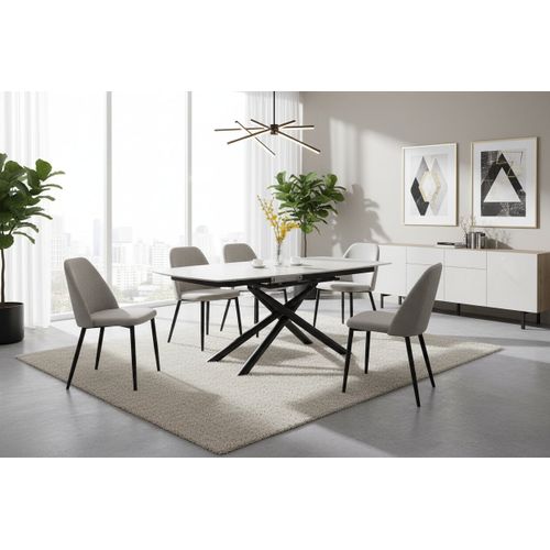Table Repas Extensible Céramique Travertin Blanc 129/189 Cm – Nysa