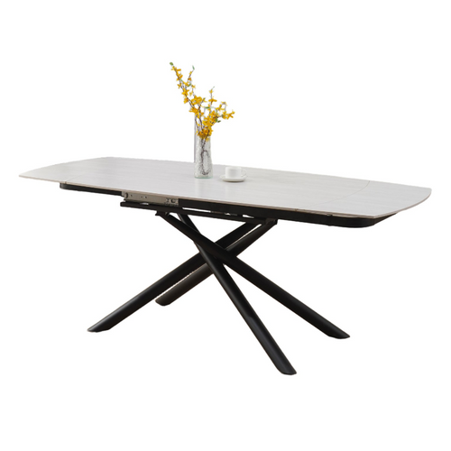 Table Repas Extensible Céramique Travertin Blanc 129/189 Cm – Nysa