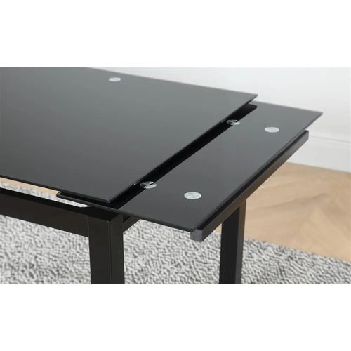 Table Extensible En Verre Trempé Noir 110/170 Cm Pieds Métal – Bora