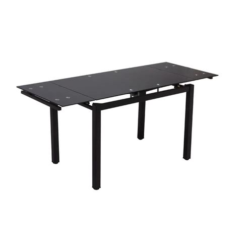 Table Extensible En Verre Trempé Noir 110/170 Cm Pieds Métal – Bora