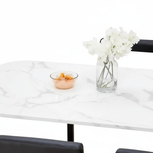 Ensemble Table Et 6 Chaises Vendome Bois Marbré Blanc Pieds Métal