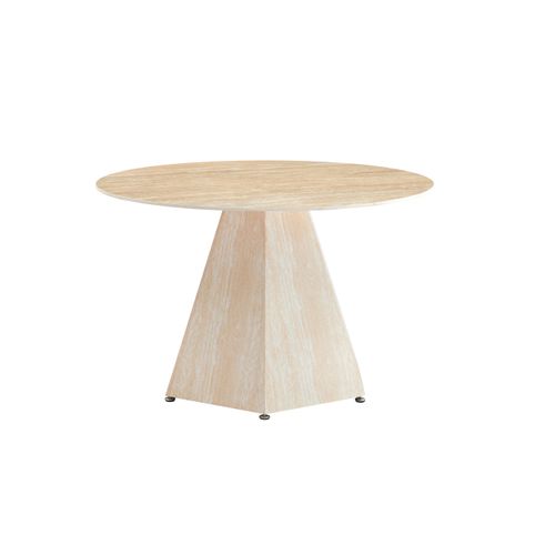 Table Repas Ronde Solal – Céramique et Pied Effet Travertin – Ø120x75 Cm
