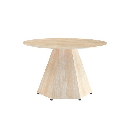 Table Repas Ronde Solal – Céramique et Pied Effet Travertin – Ø120x75 Cm