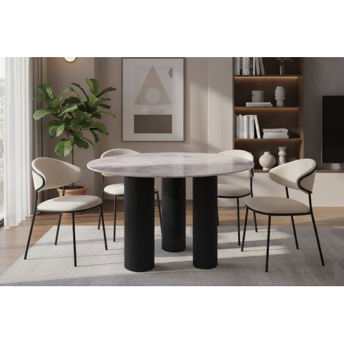 Table Repas Ronde Céramique Marbré Gris 120 Cm Pieds Noirs – Anais