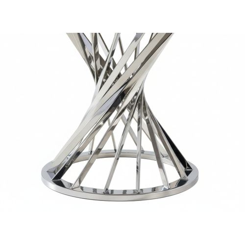 Table à Manger Ronde En Verre Trempé Effet Marbre Blanc Chrome - Nautilus