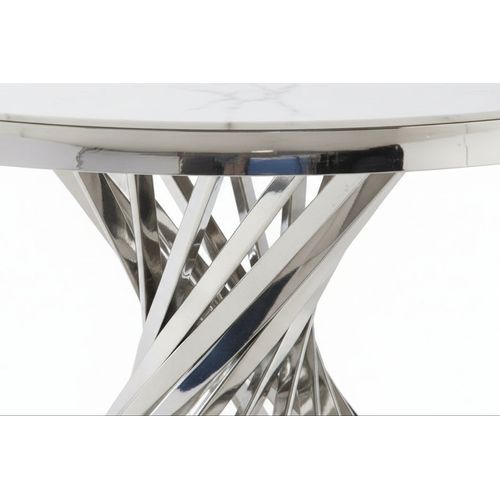 Table à Manger Ronde En Verre Trempé Effet Marbre Blanc Chrome - Nautilus