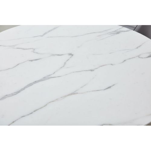 Table à Manger Ronde En Verre Trempé Effet Marbre Blanc Chrome - Nautilus