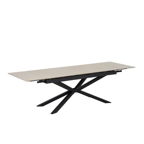 Table à Manger Extensible Nana – Céramique Travertin et Pied Métal Noir – 180 à 260 Cm