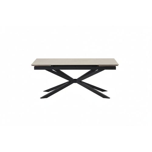 Table à Manger Extensible Nana – Céramique Travertin et Pied Métal Noir – 180 à 260 Cm