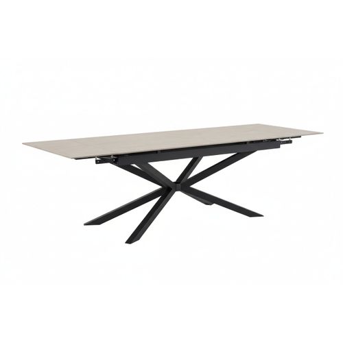 Table à Manger Extensible Nana – Céramique Travertin et Pied Métal Noir – 180 à 260 Cm